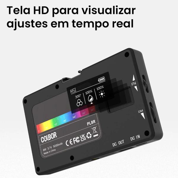 Imagem de Iluminador Led Rgb Colbor Pl8r 8w De Potência, Hsi 360, Bateria Recarregável