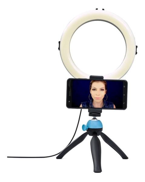 Imagem de Iluminador Led Ring Light 20 cm 8 Polegadas Com Tripé de Mesa e Suporte de Celular 3 Tons de Luz