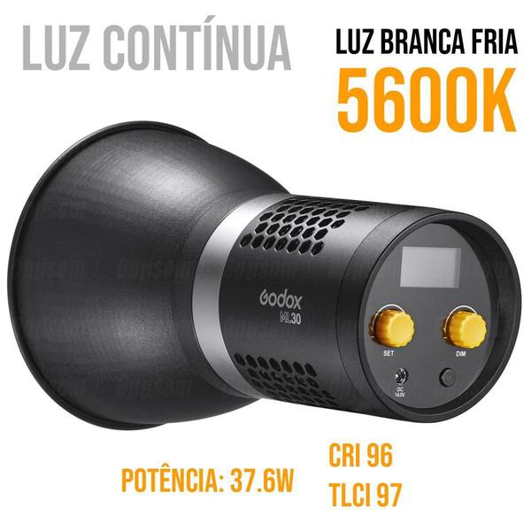 Iluminador Luz Led Godox Ml30 Luz Contínua Fria Bivolt Compacto para foto e Vídeo Imagem de Iluminador Luz Led Godox Ml30 Luz Contínua Fria Bivolt Compacto para foto e Vídeo