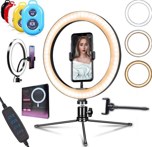 Imagem de Iluminador Luz Led Ring Light Anel 26cm Celular Universal Tripé + Controle Bluetooth Foto Vídeo Makeup Completo Original