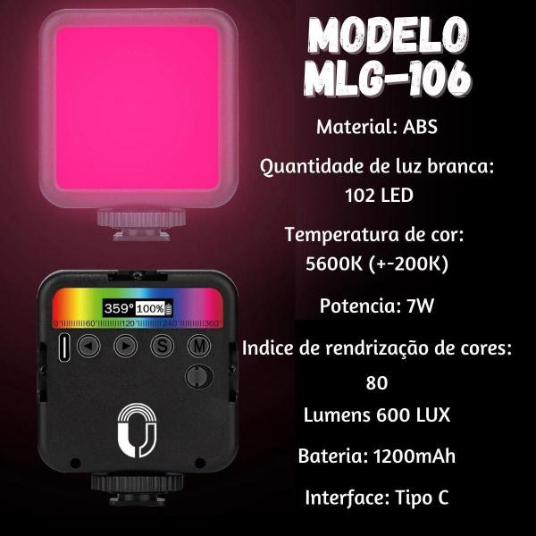 Imagem de Iluminador MGL-106 LED RGB 5600K 7W Recarregável Tomate