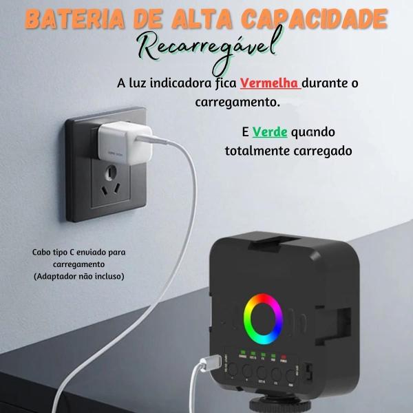 Iluminador Mini RGB 5600K MGL-106 - Vídeo Fotografia - Star Capas E Acessórios Imagem de Iluminador Mini RGB 5600K MGL-106 - Vídeo Fotografia