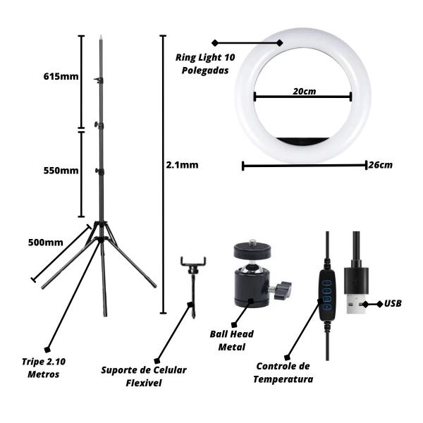 Imagem de Iluminador Ring Light 26cm Luz Led Selfie Make Profissional