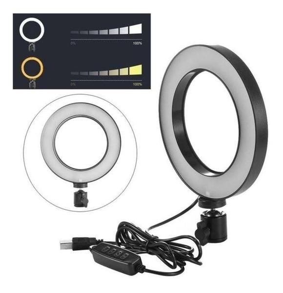 Imagem de Iluminador Ring Light 6 Polegadas Com Tripé De Mesa Usb 16Cm