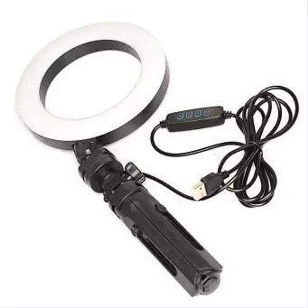 Imagem de Iluminador Ring Light 6 polegadas com tripé de mesa Usb 16cm Suporte Duplo para Celular - Live