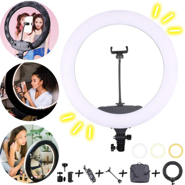 Iluminador Ring Light Anel 48cm Make Dimmer Selfie Youtuber - PDIMPORT Imagem de Iluminador Ring Light Anel 48cm Make Dimmer Selfie Youtuber