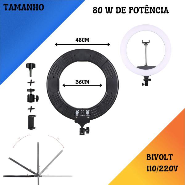 Iluminador Ring Light Anel 48cm Make Dimmer Selfie Youtuber - PDIMPORT Imagem de Iluminador Ring Light Anel 48cm Make Dimmer Selfie Youtuber