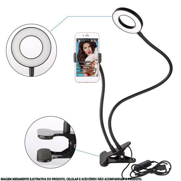 Iluminador Ring Light de Mesa Celular Presilha CBRN14262 - COMMERCE BRASIL Imagem de Iluminador Ring Light de Mesa Celular Presilha CBRN14262