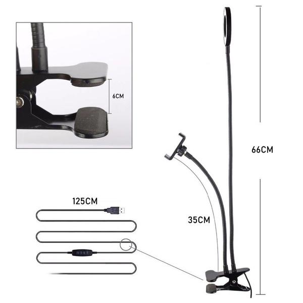 Iluminador Ring Light de Mesa Celular Presilha CBRN14262 - COMMERCE BRASIL Imagem de Iluminador Ring Light de Mesa Celular Presilha CBRN14262