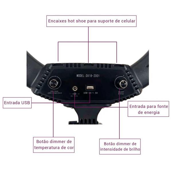 Iluminador Ring Light Easy DX-18-2001 46cm 70w com Tripé de 2 metros Imagem de Iluminador Ring Light Easy DX-18-2001 46cm 70w com Tripé de 2 metros