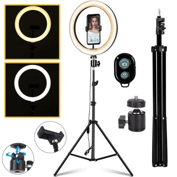 Iluminador Ring Light Luz Led 26cm Tripé 2 metros + Acessórios Controle Filmagem Suporte Celular - CJJM Imagem de Iluminador Ring Light Luz Led 26cm Tripé 2 metros + Acessórios Controle Filmagem Suporte Celular