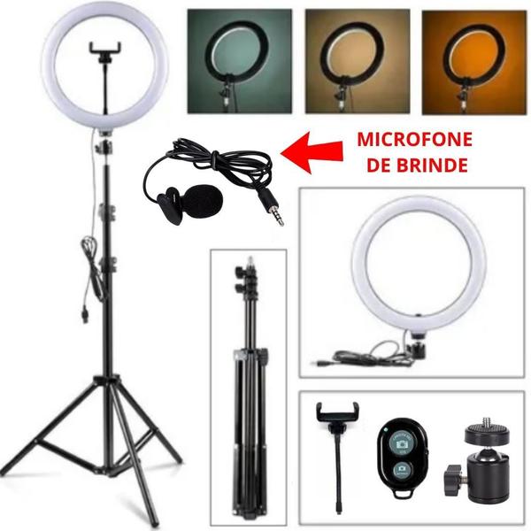 Iluminador Ring Light Luz Led 26cm Tripé 2 metros + Acessórios Controle Filmagem Suporte Celular - CJJM Imagem de Iluminador Ring Light Luz Led 26cm Tripé 2 metros + Acessórios Controle Filmagem Suporte Celular