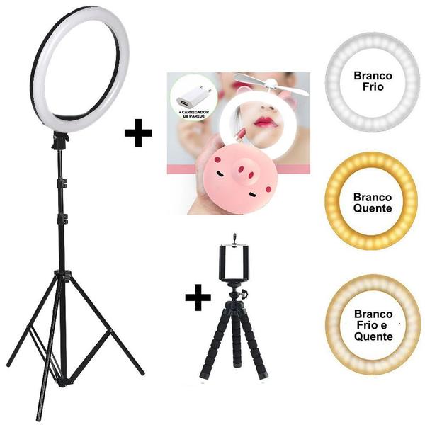 IluminadorRing Light 26 cm com Tripé + Tripé Flexivel + Espelho Iluminado CBRN14019 - COMMERCE BRASIL Imagem de IluminadorRing Light 26 cm com Tripé + Tripé Flexivel + Espelho Iluminado CBRN14019