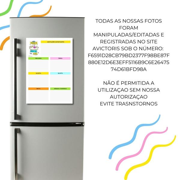 Imagem de Ímã De Geladeira Planner Calendário Semanal Recados com Caneta Colorida