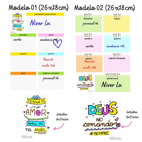 Imagem de Ímã De Geladeira Planner Calendário Semanal Recados com Caneta Colorida