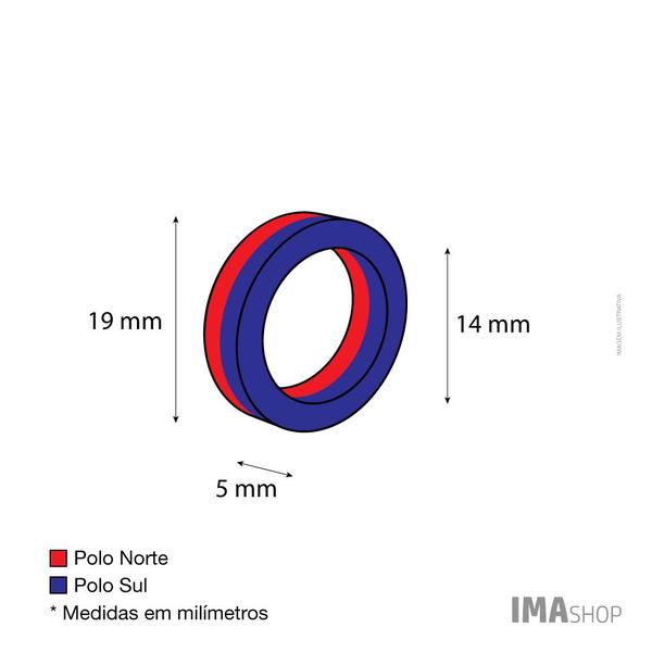 Imagem de Ímã Neodímio N35 Anel 19x14x5 mm Força Aprox. 3,5kg - 1 unidade