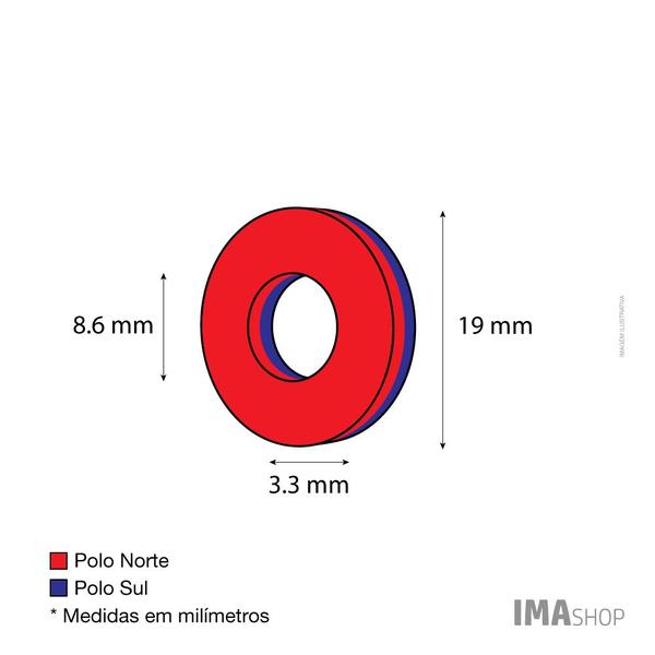 Imagem de Ímã Neodímio N35 Anel 19x8,6x3,3 mm Força Aprox. 4,5kg - 2 unidades