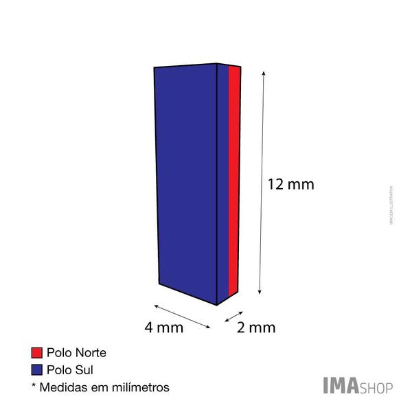 Imagem de Ímã Neodímio N35 Bloco 12x4x2 mm Força Aprox. 710g - 50 unidades