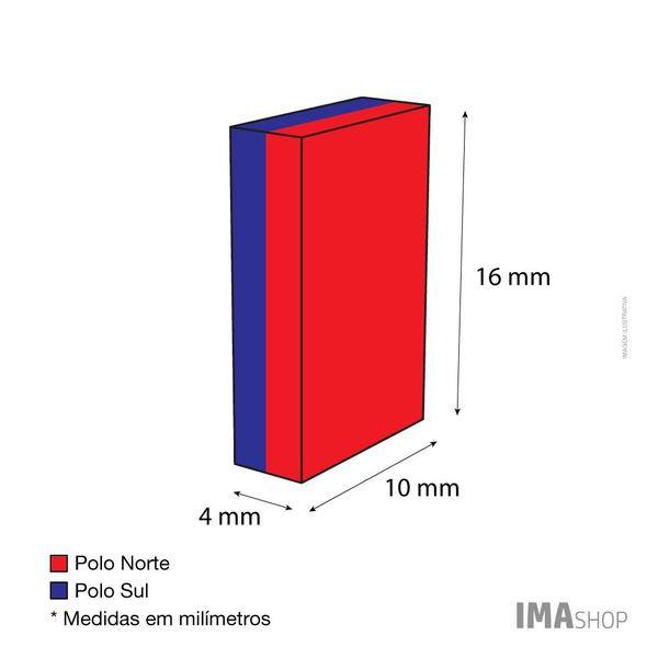 Imagem de Ímã Neodímio N35 Bloco 16x10x4 mm Força Aprox. 3,4kg - 5 unidades