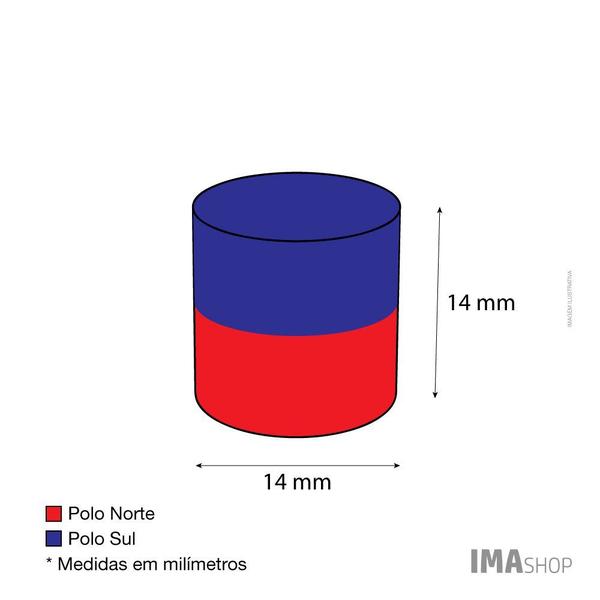 Imagem de Ímã Neodímio N35 Cilindro 14x14 mm Força Aprox. 6,8kg - 1 unidade