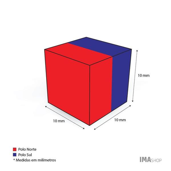 Imagem de Ímã Neodímio N35 Cubo 10x10x10 mm Força Aprox. 4,1kg - 2 unidades