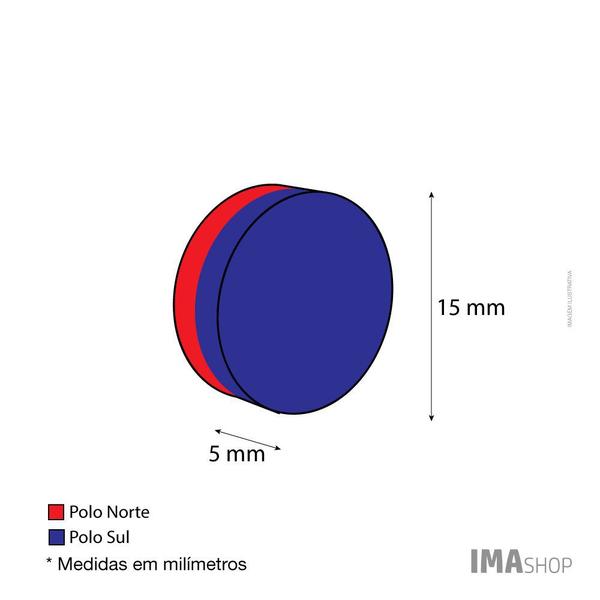 Imagem de Ímã Neodímio N35 Disco 15x5 mm Força Aprox. 4,5kg - 2 unidades