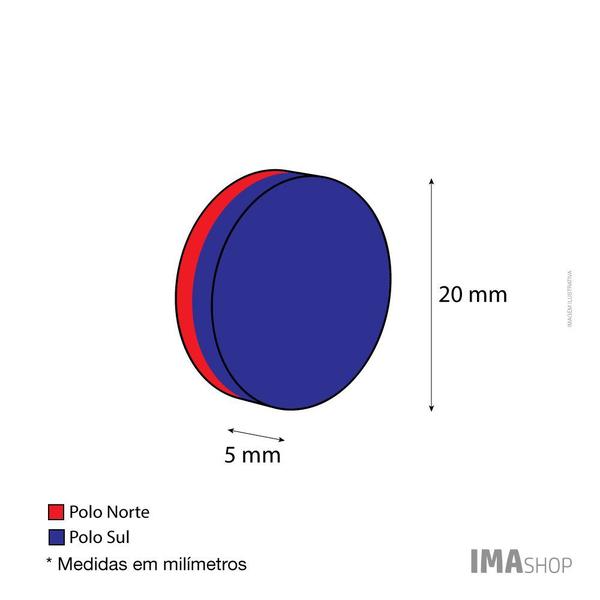 Imagem de Ímã Neodímio N35 Disco 20x5 mm Força Aprox. 6,4kg 1 unidade