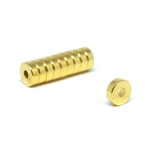 Imagem de Ímã Neodímio N45 Gold Anel 6x2x2 mm Força Aprox. 500g - 50 unidades