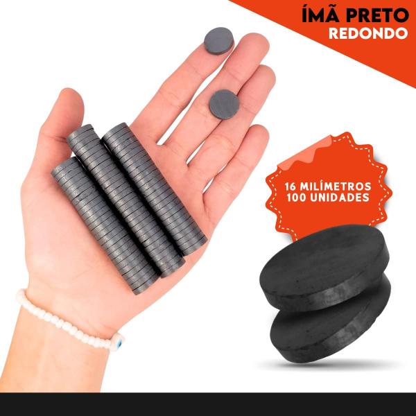 Imã Redondo Preto - 16mm - Pacote Com 100 Unidades - Nybc Imagem de Imã Redondo Preto - 16mm - Pacote Com 100 Unidades - Nybc