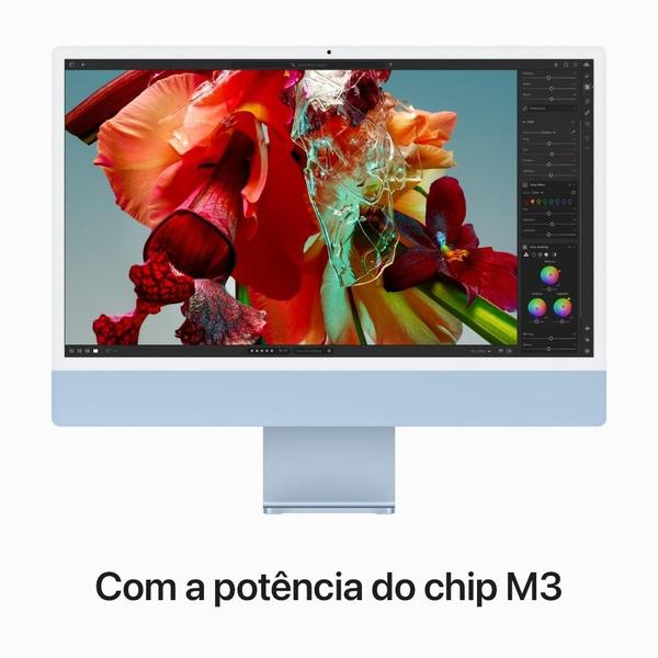 Imagem de iMac Apple Tela Retina 24" 4.5K, Chip M3, CPU 8 Núcleos GPU 10 Núcleos, SSD 256GB, Azul - MQRQ3BZ/A