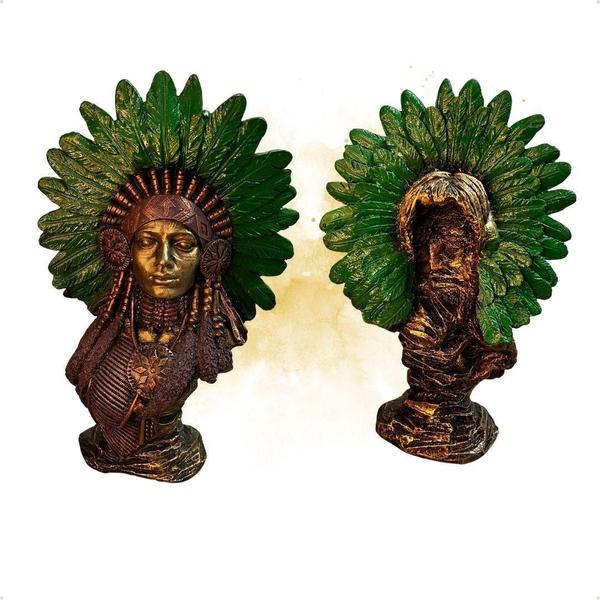 Imagem de Imagem Busto Cabocla Pena (Verde) 30Cm - Decoração Resina