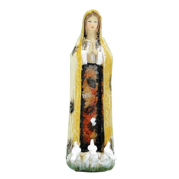 Imagem de Imagem Nossa Senhora de Fatima resina madeira envelhecida e vitrais 15cm