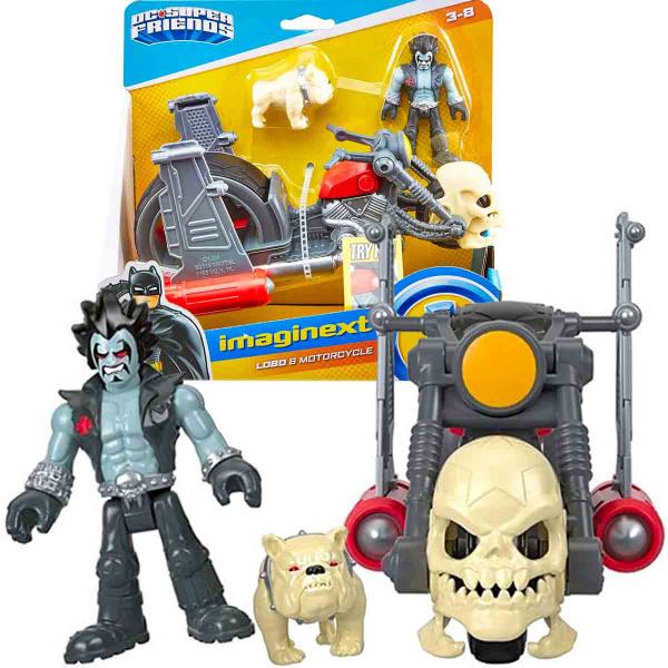 Imagem de Imaginext DC Mini Bonecos Lobo e Cachorro Buldogue + Moto Caveira - Mattel