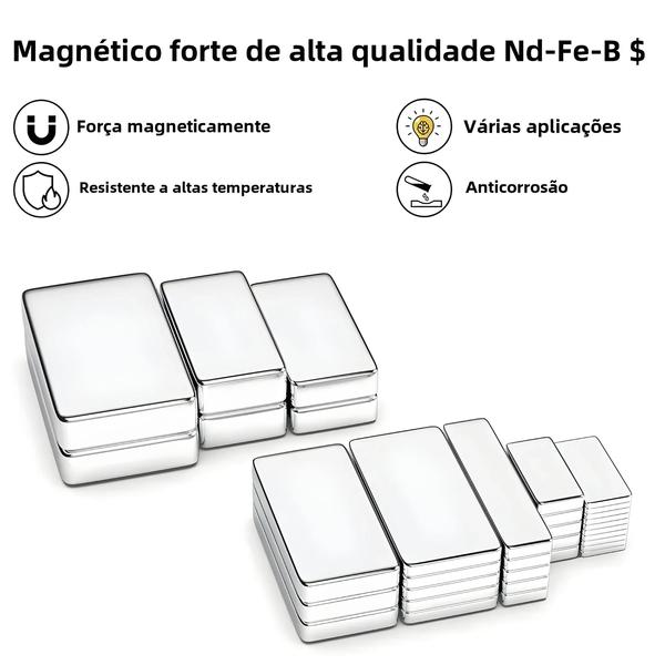 Imagem de Ímãs de Neodímio Retangulares (10x5x3, 15x5x3, 20x10x3mm) - Pacote com 200 Peças