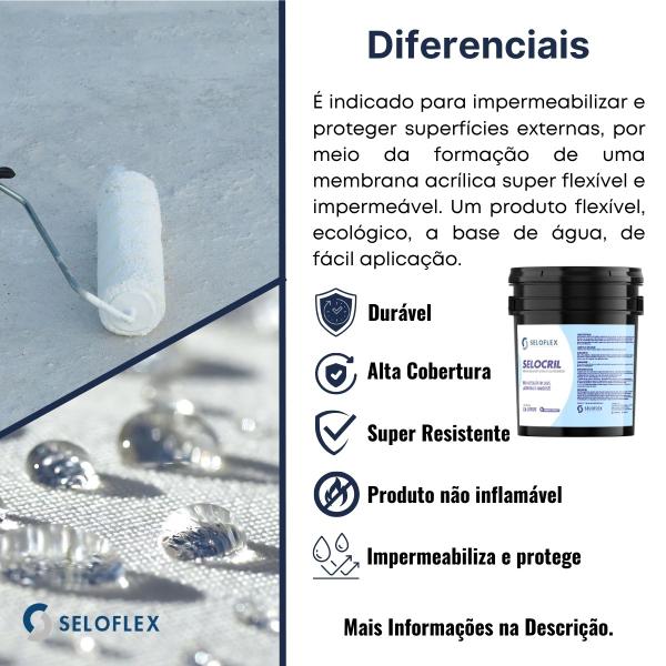 Imagem de Impermeabilizante Acrílico Selocril 20kg Interno Externo Telha Concreto Fibrocimento Seloflex - Cinza