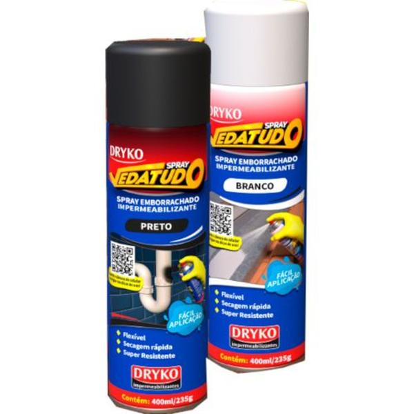 Imagem de IMPERMEABILIZANTE EMBORRACHADO SPRAY BRANCO - DRYKO - 400ml/235gr - KIT C/ 06 UN.