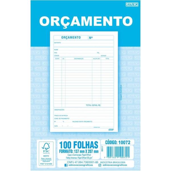 Imagem de Impresso Administrativo Orcamento 100 Folhas 137X207MM