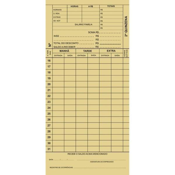 Impresso Cartão de Ponto Mensal Palha 86X180MM PCT com 100 - SD Inovacoes Imagem de Impresso Cartão de Ponto Mensal Palha 86X180MM PCT com 100