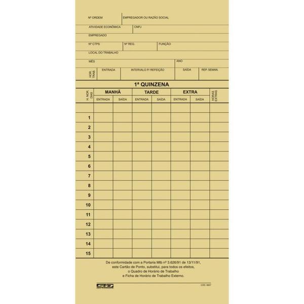 Impresso Cartão de Ponto Mensal Palha 86X180MM PCT com 100 - SD Inovacoes Imagem de Impresso Cartão de Ponto Mensal Palha 86X180MM PCT com 100