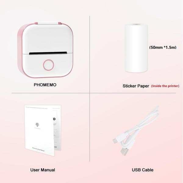 Imagem de Impressora de adesivos Phomemo T02 Mini Inkless Bluetooth Rosa