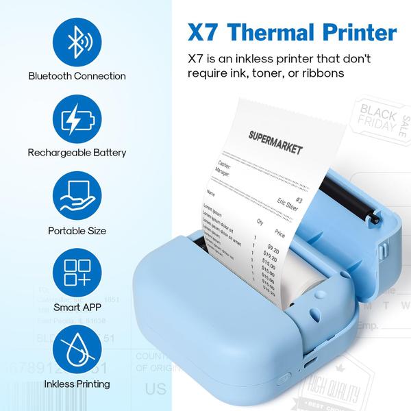 Imagem de Impressora de adesivos POTIYO Mini Bluetooth sem tinta com 6 rolos de papel