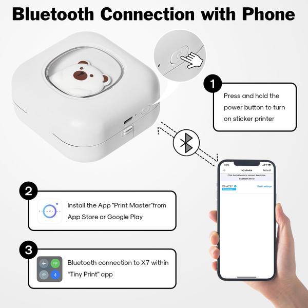 Imagem de Impressora de adesivos POTIYO Mini Bluetooth sem tinta com 6 rolos de papel