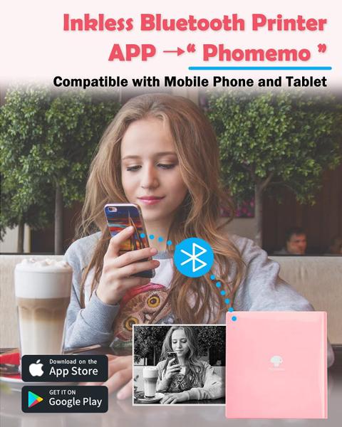 Impressora de bolso Phomemo M02 Bluetooth sem tinta térmica rosa Imagem de Impressora de bolso Phomemo M02 Bluetooth sem tinta térmica rosa