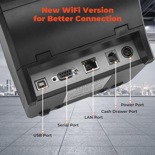 Imagem de Impressora de recibos MUNBYN P047-WiFi 80mm com USB para sistema POS