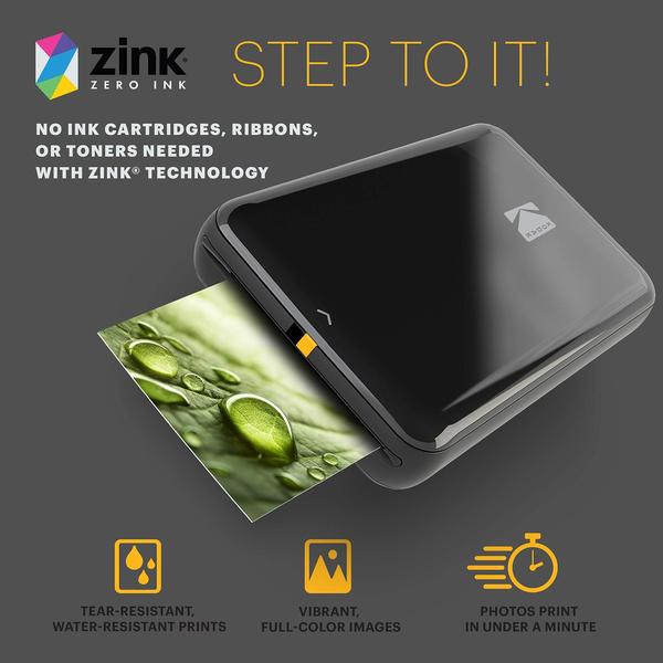 Imagem de Impressora fotográfica Zink Kodak Step Wireless com papel 2x3 preto