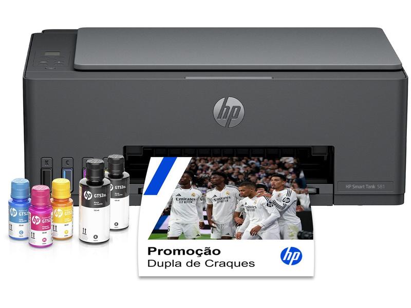 Impressora Multifuncional HP Smart Tank 581 Wi-Fi - Tanque de Tinta Colorida USB