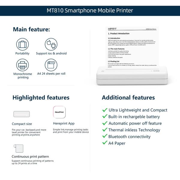 Imagem de Impressora portátil HPRT MT810 Bluetooth Wireless Mobile