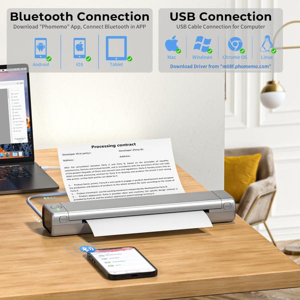 Imagem de Impressora portátil Phomemo M08F sem fio Bluetooth térmica