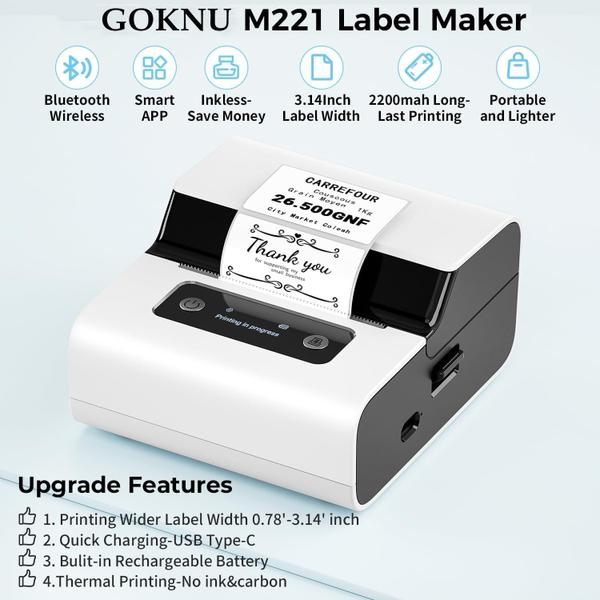 Imagem de Impressora térmica Bluetooth de atualização Label Maker Goknu M221