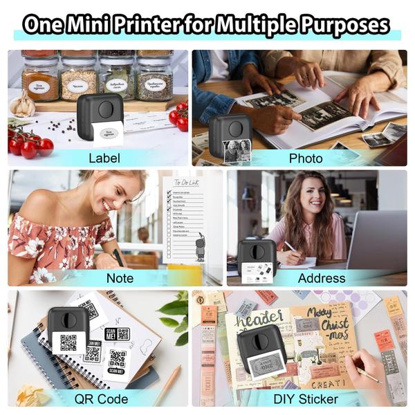 Imagem de Impressora térmica HuiJukeji Inkless Sticker Mini com 10 rolos de papel